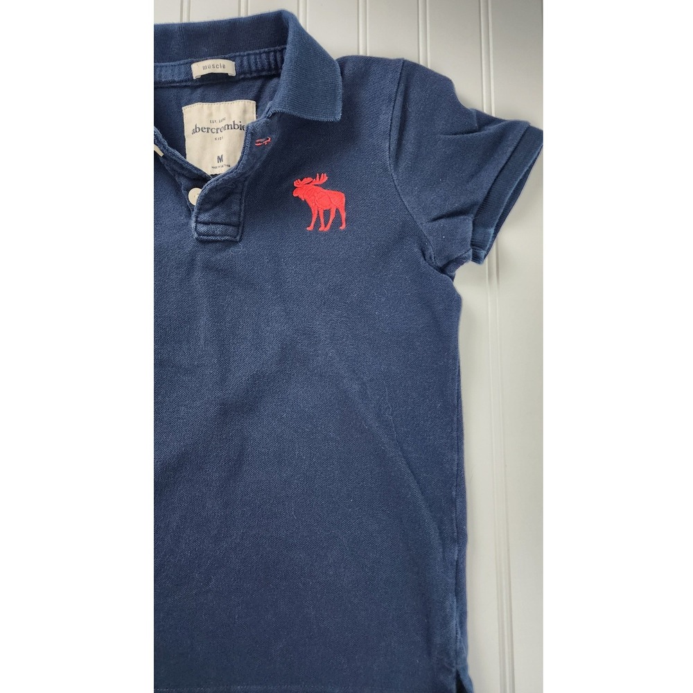 Abercrombie Kids Polo Shirt Kids Size M Navy‎ Blue Muscle Fit Red Moose Logo